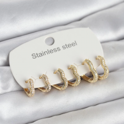 Mey İthalat® 316L Çelik Gold Renk 6'lı Set Kalp Form Kadın Küpe