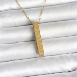 Mey İthalat® 316L Çelik Gold Renk Ayetel Kürsi Yazılı Bar Çubuk Kolye