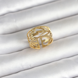 Mey İthalat® 316L Çelik Gold Renk Başak Model Kadın Yüzük