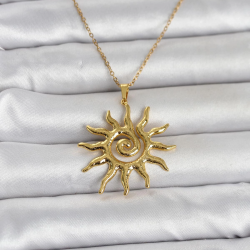Mey İthalat® 316L Çelik Gold Renk Bohem Güneş Model Kadın Kolye