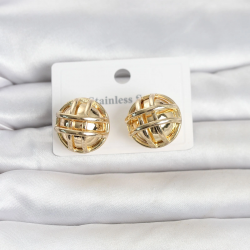 Mey İthalat® 316L Çelik Gold Renk Desenli Top Model Kadın Küpe