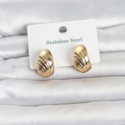 Mey İthalat® 316L Çelik Gold Renk Desenli Yarım Halka Model Kadın Küpe