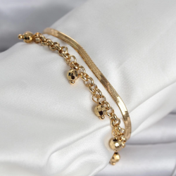 Mey İthalat® 316L Çelik Gold Renk Dorika ve İtalyan Zincirli Model Kadın Bileklik