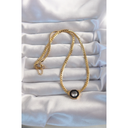 Mey İthalat® 316L Çelik Gold Renk Ezme Zincir Zirkon Taşlı Mineli Serenay Kolyesi