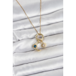 Mey İthalat® 316L Çelik Gold Renk Gece Gündüz Tema Charmlı Kadın Kolye