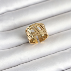 Mey İthalat® 316L Çelik Gold Renk Geometrik Model Kadın Yüzük
