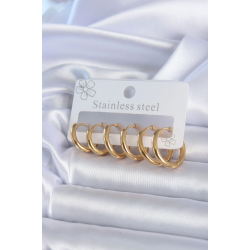 Mey İthalat® 316L Çelik Gold Renk Halka Model Kadın Küpe Seti