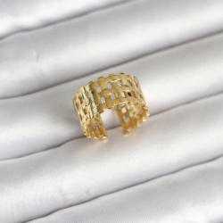 Mey İthalat® 316L Çelik Gold Renk Hasır Model Kadın Yüzük