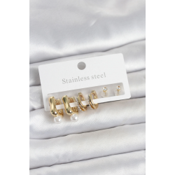 Mey İthalat® 316L Çelik Gold Renk Kadın Küpe Seti