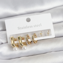 Mey İthalat® 316L Çelik Gold Renk Kadın Küpe Seti