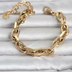 Mey İthalat® 316L Çelik Gold Renk Kalın Zincirli Kadın Bileklik