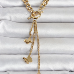 Mey İthalat® 316L Çelik Gold Renk Kelebek Sallantılı Kadın Kolye