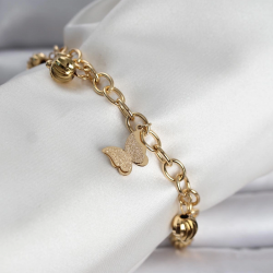 Mey İthalat® 316L Çelik Gold Renk Kelebek ve Dorikalı Kadın Bileklik