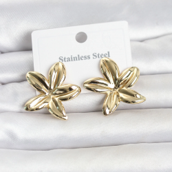 Mey İthalat® 316L Çelik Gold Renk Lotus Çiçeği Model Kadın Küpe