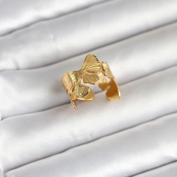 Mey İthalat® 316L Çelik Gold Renk Lotus Model Kadın Yüzük
