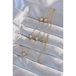 Mey İthalat® 316L Çelik Gold Renk Minimal Beyaz Sedefli Yonca Kolye