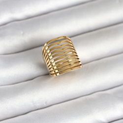 Mey İthalat® 316L Çelik Gold Renk Plaka Model Kadın Yüzük