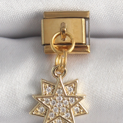 Mey İthalat® 316L Çelik Gold Renk Sallantı Zirkon Taşlı Yıldız Model Nomination Charm