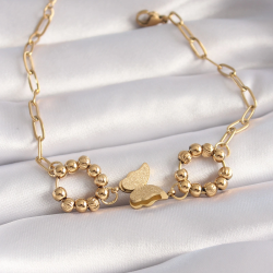 Mey İthalat® 316L Çelik Gold Renk Simli Kelebek Figür Kadın Bileklik