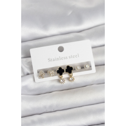 Mey İthalat® 316L Çelik Gold Renk Yonca Detaylı Kadın Küpe Seti