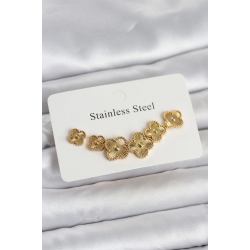 Mey İthalat® 316L Çelik Gold Renk Yonca Küpe Seti