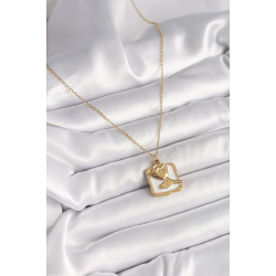 Mey İthalat® 316L Çelik Gold Renk Zincir Beyaz Mineli Gül Portre Model Kadın Kolye