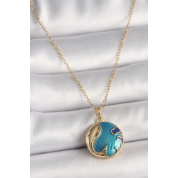 Mey İthalat® 316L Çelik Gold Renk Zincir Mavi Dünya Model Kadın Kolye