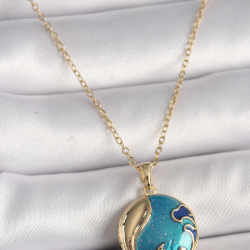 Mey İthalat® 316L Çelik Gold Renk Zincir Mavi Dünya Model Kadın Kolye