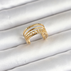 Mey İthalat® 316L Çelik Gold Renk Zincirli Vintage Model Kadın Yüzük