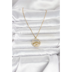Mey İthalat® 316L Çelik Gold Renk Zirkon Taşlı Göz Model Kadın Kolye