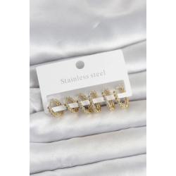 Mey İthalat® 316L Çelik Gold Renk Zirkon Taşlı Halka Model Kadın Küpe Seti