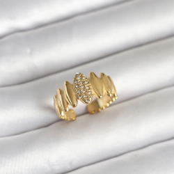 Mey İthalat® 316L Çelik Gold Renk Zirkon Taşlı Vintage Model Kadın Yüzük