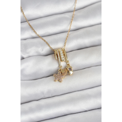 Mey İthalat® 316L Çelik Gold Zirkon Taşlı Deniz Tema Charmlı Kadın Kolye