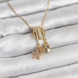 Mey İthalat® 316L Çelik Gold Zirkon Taşlı Deniz Tema Charmlı Kadın Kolye