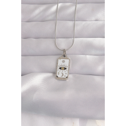 Mey İthalat® 316L Çelik Gümüş Renk Beyaz Mineli Göz Figür Tarot Kolye