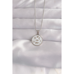 Mey İthalat® 316L Çelik Gümüş Renk Beyaz Mineli Karışık Figürlü Tarot Kolye