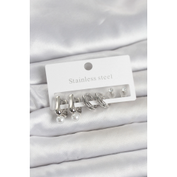 Mey İthalat® 316L Çelik Gümüş Renk Kadın Küpe Seti