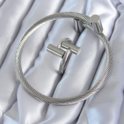 Mey İthalat® 316L Çelik Gümüş Renk Sarmal Model Erkek Bileklik Yüzük Kombini