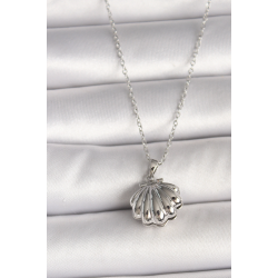 Mey İthalat® 316L Çelik Gümüş Renk Zincir Açılır İncili Midye Model Kadın Kolye