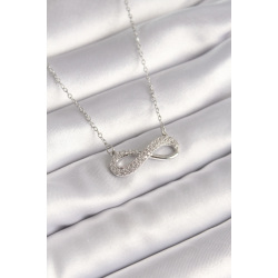 Mey İthalat® 316L Çelik Gümüş Renk Zincir Zirkon Taşlı Sonsuzluk Model Kadın Kolye