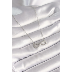 Mey İthalat® 316L Çelik Gümüş Renk Zincir Zirkon Taşlı Sonsuzluk Model Kadın Kolye