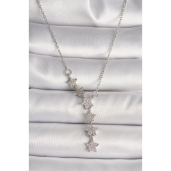 Mey İthalat® 316L Çelik Gümüş Renk Zincir Zirkon Taşlı Yıldız Model Kadın Kolye