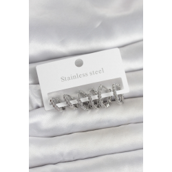 Mey İthalat® 316L Çelik Gümüş Renk Zirkon Taşlı Halka Model Kadın Küpe Seti