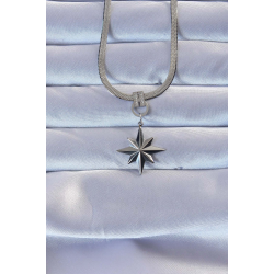 Mey İthalat® 316L Çelik Gümüş Renk Zirkon Taşlı İtalyan Zincirli Kutup Yıldızı Kolye