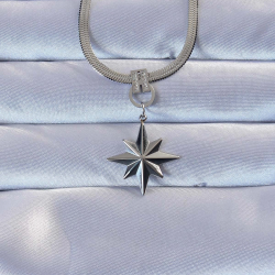 Mey İthalat® 316L Çelik Gümüş Renk Zirkon Taşlı İtalyan Zincirli Kutup Yıldızı Kolye