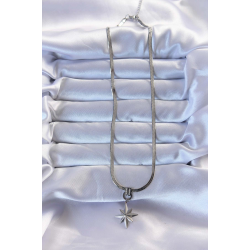 Mey İthalat® 316L Çelik Gümüş Renk Zirkon Taşlı İtalyan Zincirli Kutup Yıldızı Kolye