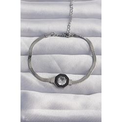 Mey İthalat® 316L Çelik Gümüş Renk Zirkon Taşlı Mineli İtalyan Zincir Serenay Bileklik