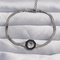 Mey İthalat® 316L Çelik Gümüş Renk Zirkon Taşlı Mineli İtalyan Zincir Serenay Bileklik