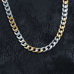 Mey İthalat® 316L Çelik Gümüş ve Gold Renk Curb Erkek Kolye