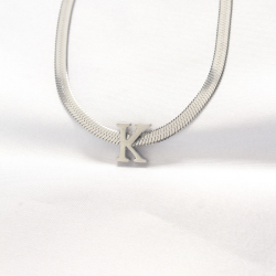 Mey İthalat® 316L Çelik K Harfli Silver Renk İtalyan Zincirli Kolye